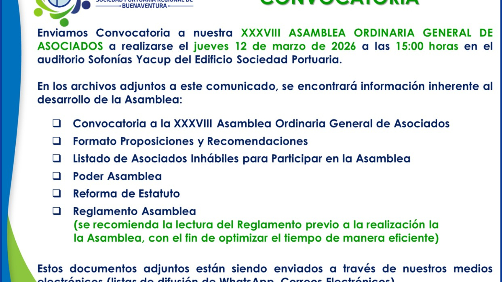 Convocatoria Asamblea 2026